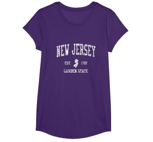 Retro New Jersey NJ Vintage Sports Design T-Shirt, Girls, Purple, Medium