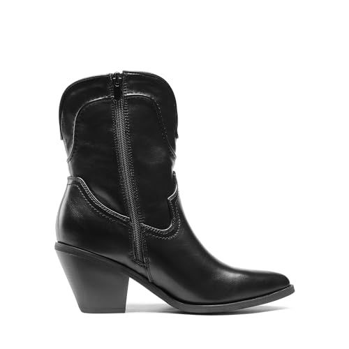 DREAM PAIRS DREAM PAIRS Women's Cowboy Ankle Boots Western Booties Low Heel Pointed Toe Cowgirl Boots,Size 6.5,Black,SDAB2302W