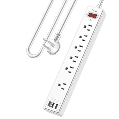 6 Ft Power Strip Surge Protector - Yintar Extension Cord with 6 AC Outlets and 3 USB Ports for Home, Office, Dorm Essentials, 1680 Joules, ETL Listed, White - 2