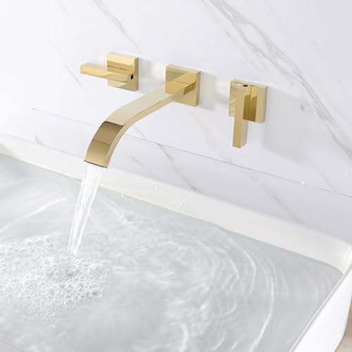 Robinet cascade 3 trous mural noir mat pour lavabo de salle de bain moderne