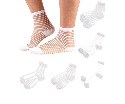 10 Pairs Women's Sheer Mesh Transparent Ankle Socks,Ultrathin Lace Fishnet See Through Crew Socks