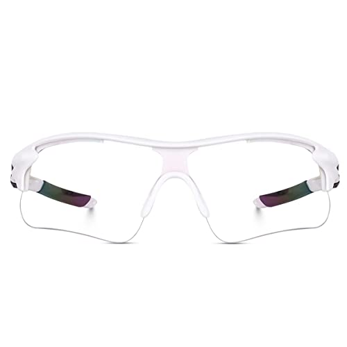 Image of Sports Sunglasses, Full-Coverage UV400 Protection, Hydrophobic Mirrored Lens, Lightweight Shatterproof Design, Mercury, (WHITE CLEAR)