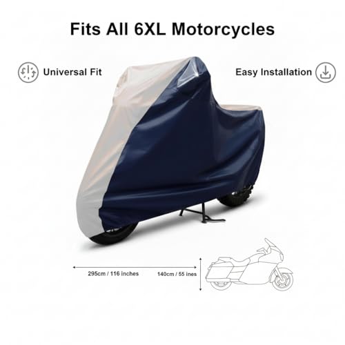 Image of 6X6 Heavy Duty Bike Cover for Pulsar 220F, Dual Tone White & Blue, All-Weather Protection, Waterproof, UV Resistant, Dustproof, Windproof, Durable Outdoor Motorcycle Body Covers for Daily Use