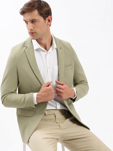 Image of SHOWOFFFF Men Solid Single Breasted Casual Blazer | Notched Lapel Full Sleeves Cotton Blazer for Mens | Slim Fit Regular Length Blazer for Men's