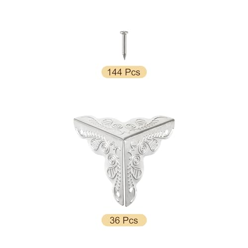 Image of uxcell 36 Pcs Box Edge Guard, 25mm Decorative Box Corner Cover, Corner Protector, Vintage Stair Dust Corners with Screws, Silver