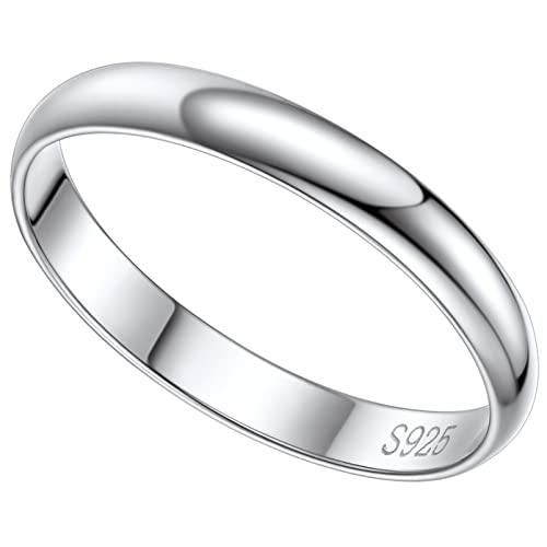Image of Silvora 925 Sterling Silver Band Rings for Women Men, High Polish Plain Dome Tarnish Resistant Wedding Rings Size 4-12