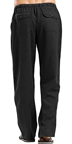 chouyatou Men's Ethnic Stylish Drawstring Elastic Waist Loose Fit Baggy Stripe Linen Harem Beach Pants2