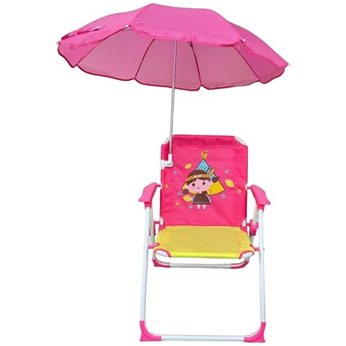 Grtheenumb Silla de Playa para niños, Silla de Playa para niños con sombrilla, Plegable y Desmontable al Aire Libre con Dosel y patrón de Dibujos Animados, portátil para Piscina, Parque, jardín, niña