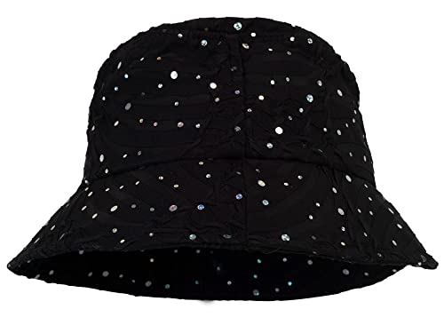 TOP HEADWEAR Womens Glitter Bucket Hat- Fashion Bling Sequin Hat, Black