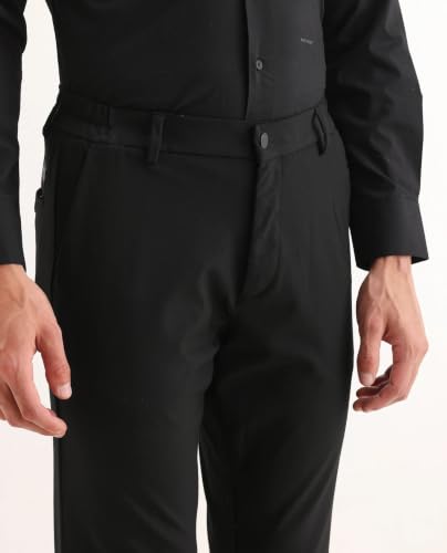 Image of Men's Travel-11 Regular Fit Solid Polyester Blend Mid-Rise Trouser