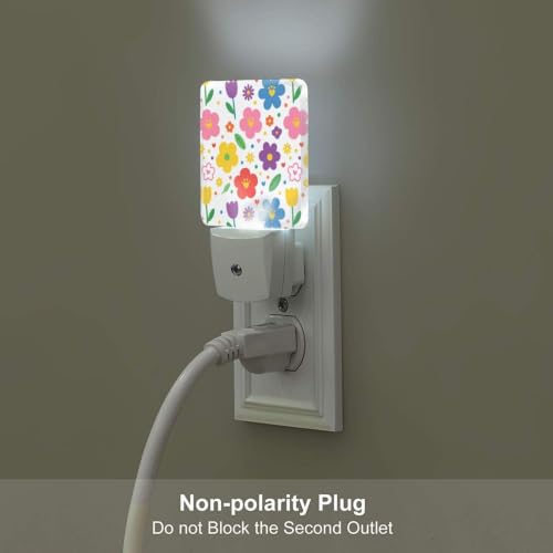 Image of Cartoon Floral Watercolor Flowers LED Plug-in Night Lamp 2 Piece Set for Corridors