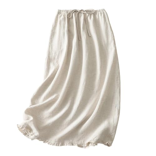 HGps8w Vintage Cotton Linen Skirt for Women 2025 Fall Elegant Elastic High Waist Loose A-Line Versatile Casual Maxi Skirts