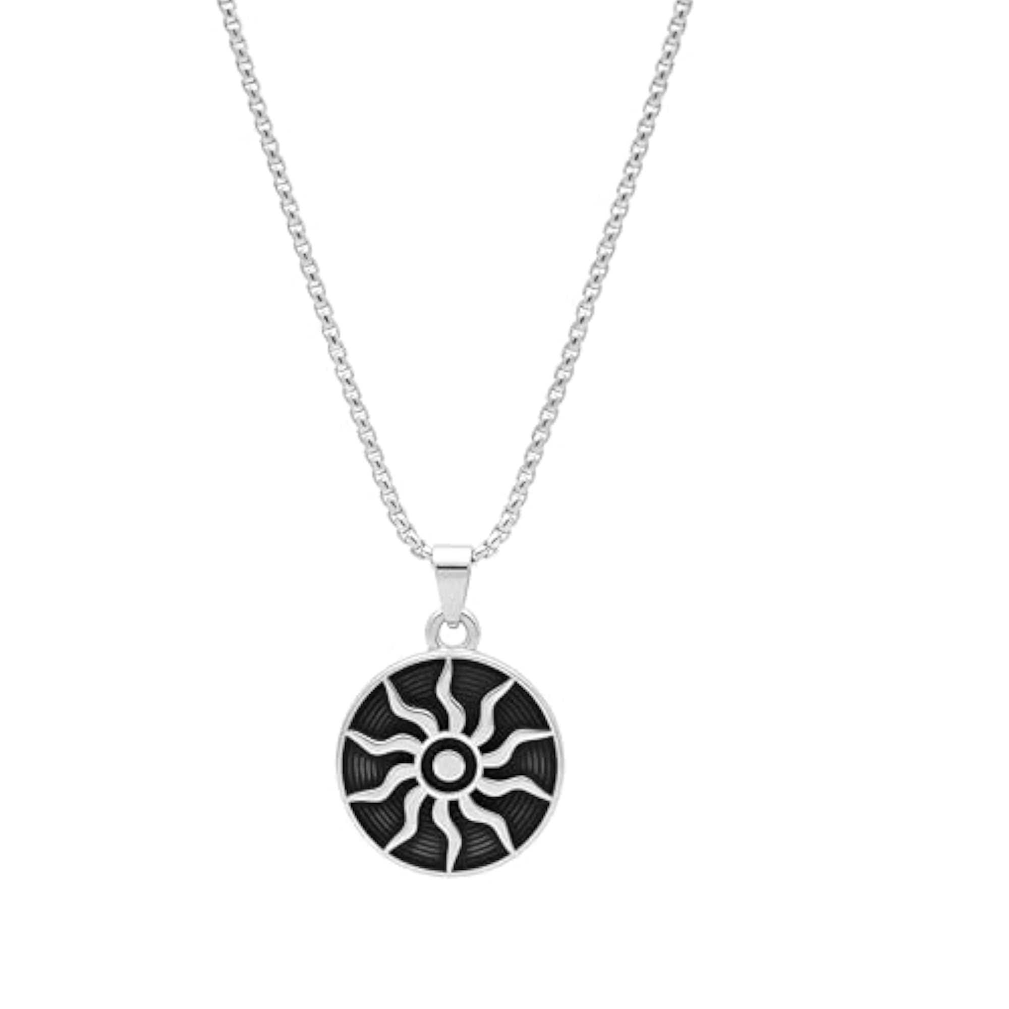 Men's Black Sun Round Pendant Necklace