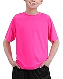 ZUEMET Rash Guard for Boys Short Sleeve Dri Fit UPF 50+ Sun Protection Swim Shirts Quick Dry Kids Rashguard Hot Pink 13-14 Years