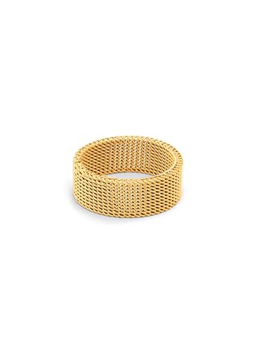 SINGULARU - Mesh-Ring. Edelstahl mit 18 Kt Vergoldeter Beschichtung. Schmuck für Damen. Größe 16.