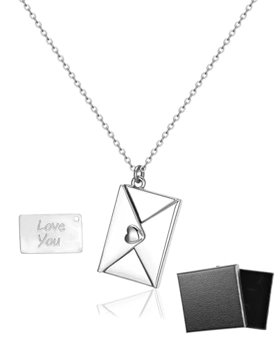LEEQ Collana con Ciondolo a Forma di Busta - Collana in Placcato in Argento, Collana con Busta Personalizzata per Coppie Ti Amo per Il Regalo di Natale per la Festa della Mamma di San Valentino