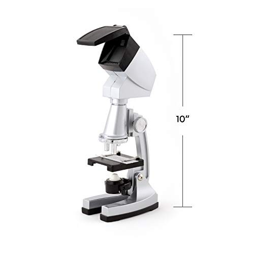 Play Brainy Kids Microscope Kit, 33-Pc. Set, Specimen and Blank Slides, Live Shrimp Hatchery, Projector, Tools and Accessories, Early Learning STEM Science, 50x-1200x Zoom
