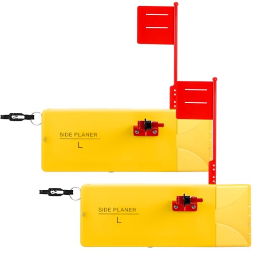 Rotatingpals 2 Pack Planer Boards for Fishing Trolling Off Shore Crappie Planer Boards Kits with Flag Fishing Accessory for Inshore Offshore Trolling Dragging(Left,8'' X 3'',Yellow)