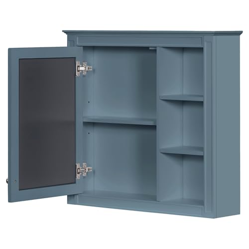 Image of Merax 30 Inch Bathroom Vanity with Sink Set, Modern Bathroom Vanity Storage Cabinet with Matching Mirror Medicine Cabinet, Solid Wood Frame,Painted Finish, 2 Drawers and 1 Tip-Out Drawer, Indigo