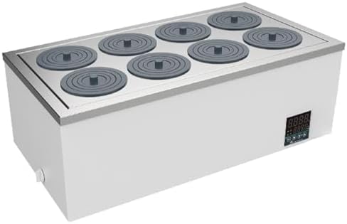 Digital Thermostatic Water Bath, 8 Holes Electric Heating Lab Equipment with Timer, Anti-Dry Burn Protection, Stainless Steel Interior for Scientific Experiments
