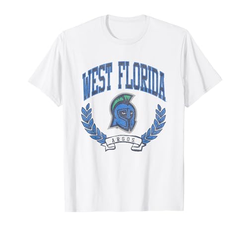 Elite Authentics West Florida Argonauts Vintage Logo T-Shirt - Unisex-Adults, Small, White, Short Sleeve, Classic Fit, Collarless, Crew Neck, T Back, 100% Cotton or Cotton Polyester Blend