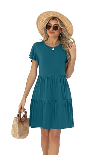 Image of HiMONE Summer Dresses for Women 2025 Vacation Sundresses Ruffle Sleeve Boat Neck with Pockets A Line Casual Dress XS-2XL