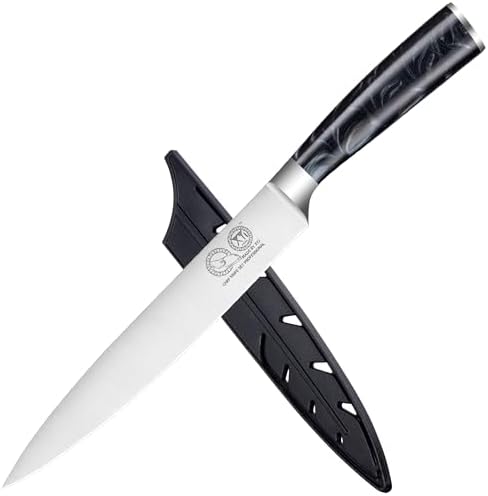 XYJ Slicing Knife With Cover,Resin Handle,Stainless Steel,8 Inch Professional Japanese Chef Knife,Cooking Slicer Knife Kitchen Cutlery,Meat Cleaver,Outdoor Camping