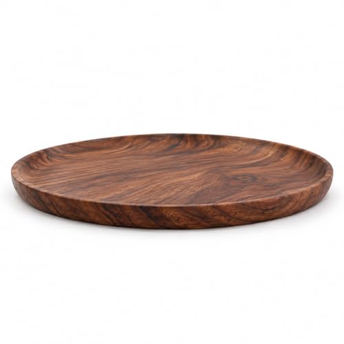 Image of Wooden thali, Sheesham Wood Serving Plate, 25.4 cm Round, Natural Brown, Chemical-Free (Extra Large Plate)