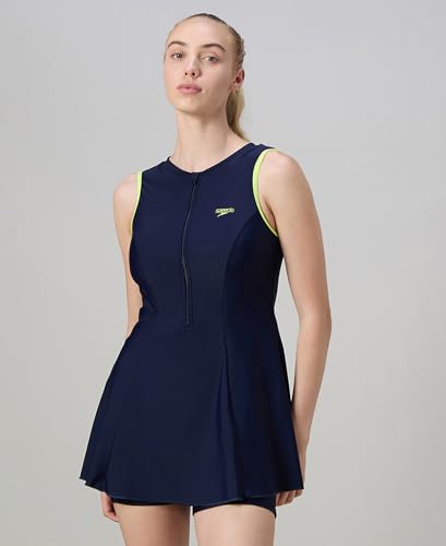 Image of Speedo Women's Endurabrite Closedback Swimdress with Boyleg | Swimming Costume | Swimming Suit for Women | Chlorine Resistance | UPF 40+ Sun Protection | Removable Bra Pads