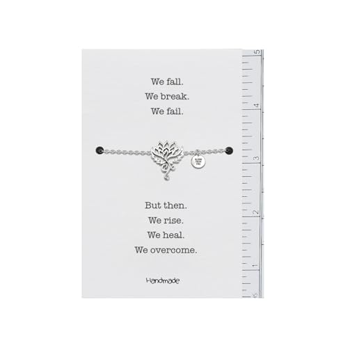 QUINNLYN & CO. Phoenix Om Lotus Flower Pendant Bracelet, Handmade Gifts for Women with Inspirational Quote on Greeting Card, 7 + 2"3