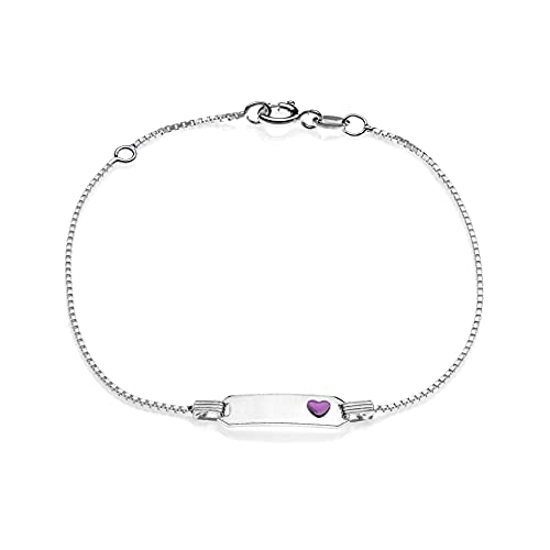 AKA Gioielli® - Bracelet Identité Nom Fille Argent 925 avec petite Plaque Nominative et Coeur Rose