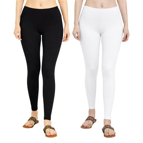 Image of Women Cotton Ankle Leggings Combo | Soft Stretchable Breathable Fabric | High Waist Comfortable Fit Bottom Wear for Kurti Office Casual & Daily Use