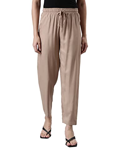 Image of GO COLORS Women Solid Mid Rise Relaxed Fit Viscose Casual Pants