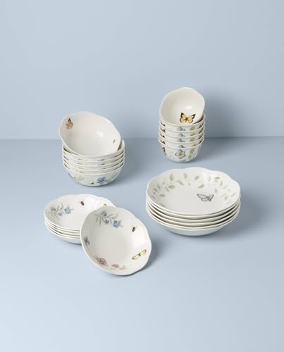 Lenox Dinnerware Set, Butterfly Meadow 24-Piece Bowls Set, Service For 6, Elegant Porcelain Dinnerware, Microwave And Dishwasher Safe, Dish Set, Plates & Dishes, Ramen Bowl (Assorted, 24 Piece)