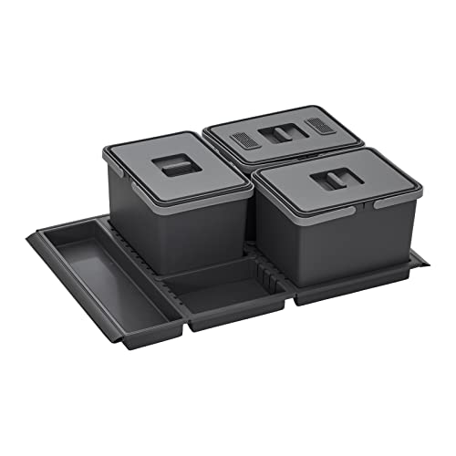 SOTECH Collecteur de déchets Draw 12+12+12L Poubelle avec couvercle Système de tri pour Tiroir de Largeur 80 cm