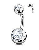 FIASASO Belly Button Ring Titanium Belly Button Rings Cubic Zirconia Internally Threaded Belly Rings 14G Belly Piercing Jewelry Hypoallergenic Navel Piercing Jewelry for Women 10mm, Silver