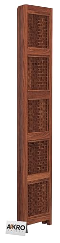 Image of Sheesham Wood Brick Corner Shelf for Living Room Bedroom Home | CNC 5 Tier Corner Bookshelf | Wooden Ladder Bookcase Display Unit (Honey Finish)