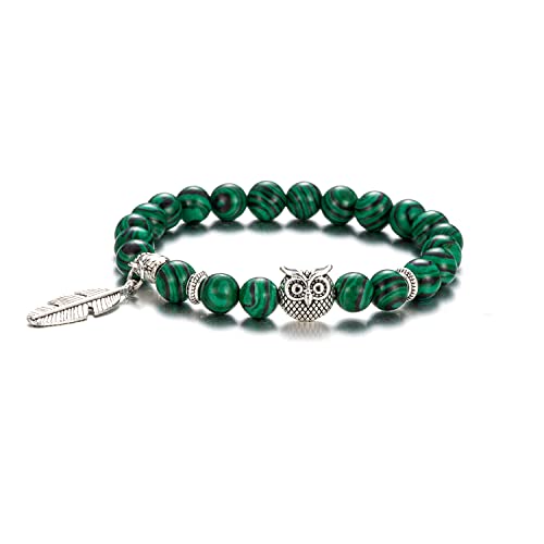 Softones 8mm Beads Owl Bracelets for Women Handmade Natural Stone Owl Gifts for Women Crystals Brace