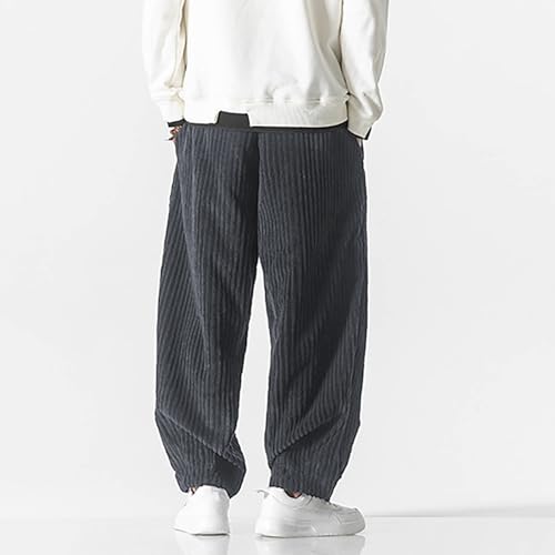 Mens Fleece Corduroy Sweatpants Winter Elastic Waist Oversized Baggy Wide Leg Slacks Pants Casual Streetwear for4