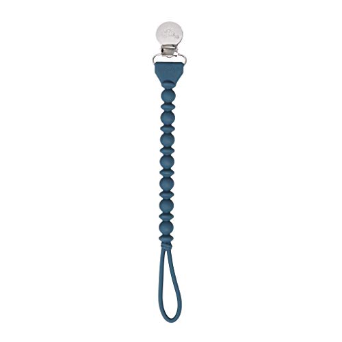 Image of Itzy Ritzy Silicone Pacifier Clip; 100% Food Grade Silicone Pacifier Strap with Clip Keeps Pacifiers, Teethers & Small Toys in Place; Features One-Piece Design & Silicone Cord (Nautical Navy)