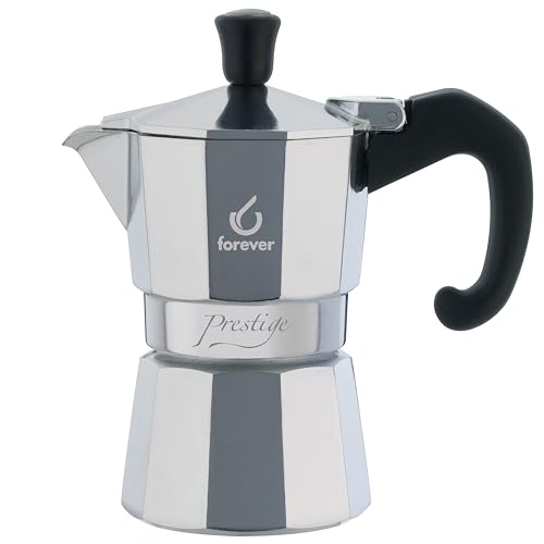 FOREVER Caffettiera Moka 1 Tazza Alluminio, Miss Moka Prestige, Caffettiera Moka per Casa, Caffettiera Portatile per Viaggio, Tazze di Caffè, inclusa Guarnizione in Silicone