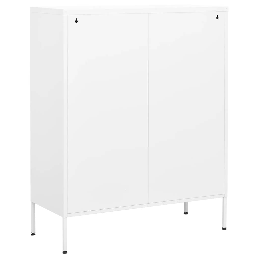 Generisch Hoher, weißer Stahlschrank (80 x 35 x 101,5 cm), Tragkraft 90 kg, verstellbare Einlegeböden, Nivellierfüße und Wandhalterung, schlankes Design für Wohnzimmer, Küche und Schlafzimmer