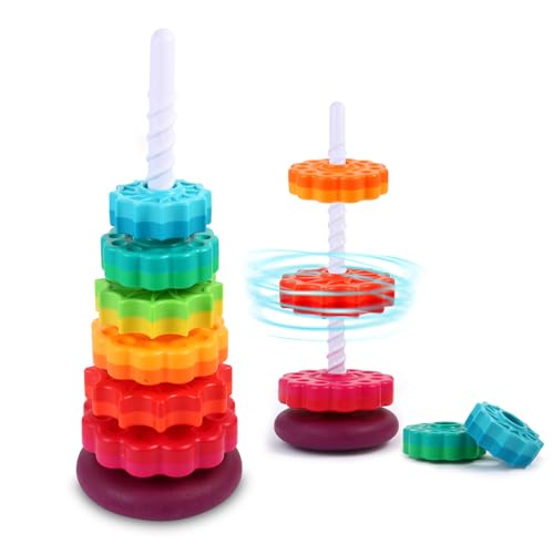 Image of LMTNNB Spinning Stacking Toys - Rainbow Tower, Kids Stackable Spinning Toy, Educational Toy for Toddlers 1-3, Strong ABS Plastic, Color & Shape Recognition, Builds Sensory & Motor Skills