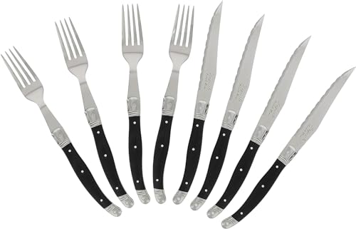 Laguiole 8-Piece Stainless Steel Forks & Steak Knife Set — 4 Steak Knives & 4 Steak Forks Silverware Set — Smooth Cut Serrated Knife Blade — Dishwasher Safe, Luxurious Steak Knives and Fork Set