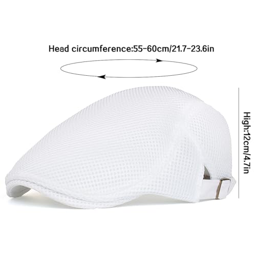 XYIYI White Men's Breathable Mesh Newsboy Cap Summer Beret Ivy Cap Driving Cabbie Flat Hat - Image 6