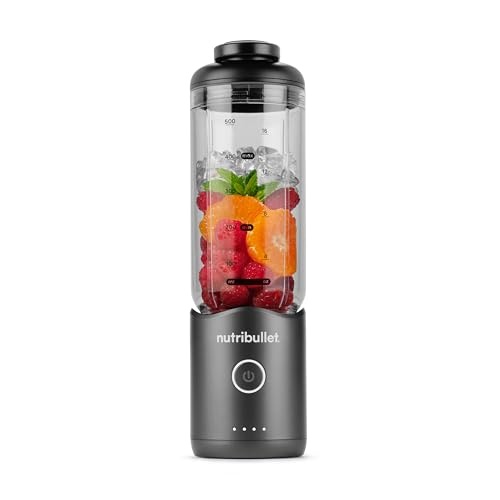 nutribullet Flex 590ml   Batidora Portátil para Smoothies con Tapa con Boquilla y Asa, Picadora, Tritura Hielo y Frutas Congeladas, USB C, Vaso sin BPA, Fácil de Limpiar, Gris Grafito (NBP013GM)