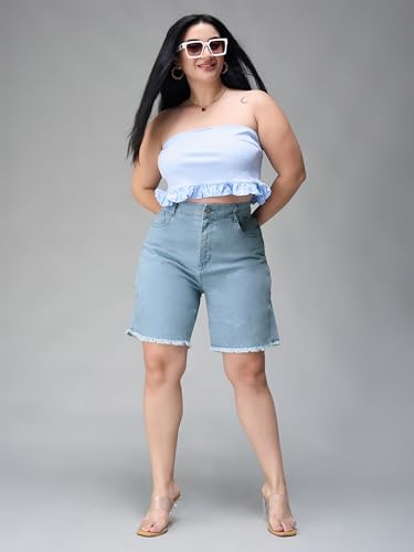 Image of Miss Chase A+ Women's Regular High Rise Mild Distress Regular Denim Skorts