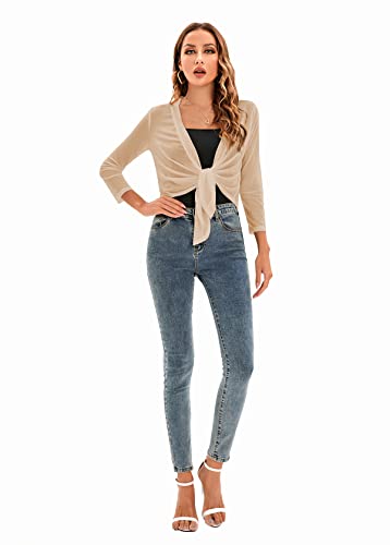 Womens Tie Top 3/4 Sleeve Shrug Bolero Cardigan Lightweight Shrug4