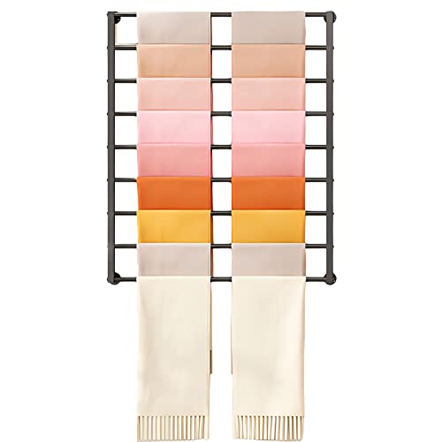 UWYTGF Heavy Duty 9 Layer Scarf Holder Rack,Modern Metal Wall Mount Hijab Storage Organizer,for Silk Ribbon/Wrapping Papers/Shawl/Blanket,Easy to Install,Black,Length,60Cm/23.6In