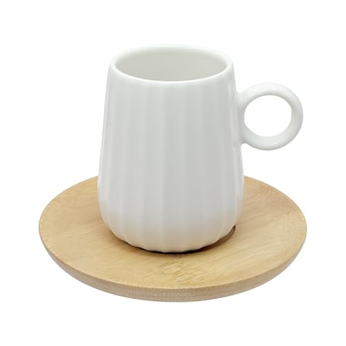 LA PORCELLANA BIANCA - Intavola Righe Set Caffè 6 Pz con piattino 90 ml, Porcellana e Legno